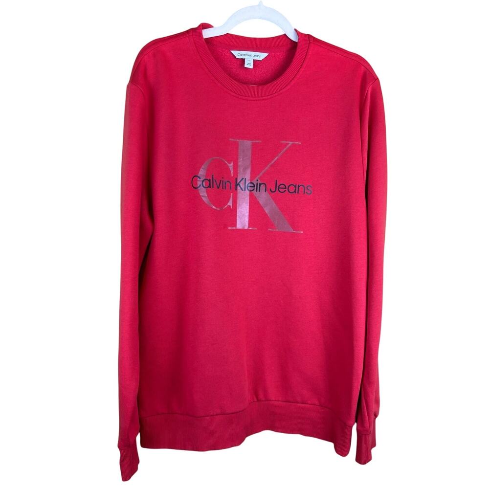 CALVIN KLEIN JEANS Womens Sweatshirt Red Sz L Cotton Blend *flaw sleeve